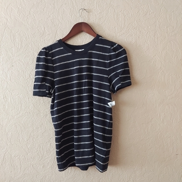 Daily Ritual Tops - Daily Ritual black white stripe puff sleeve short sleeve knit top NEW Sz small